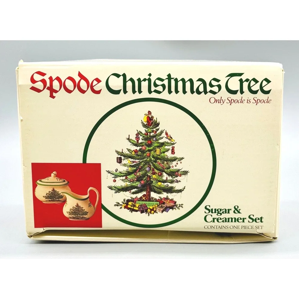 Spode Christmas Tree Creamer Lidded Sugar Bowl Set S3324 England Boxed